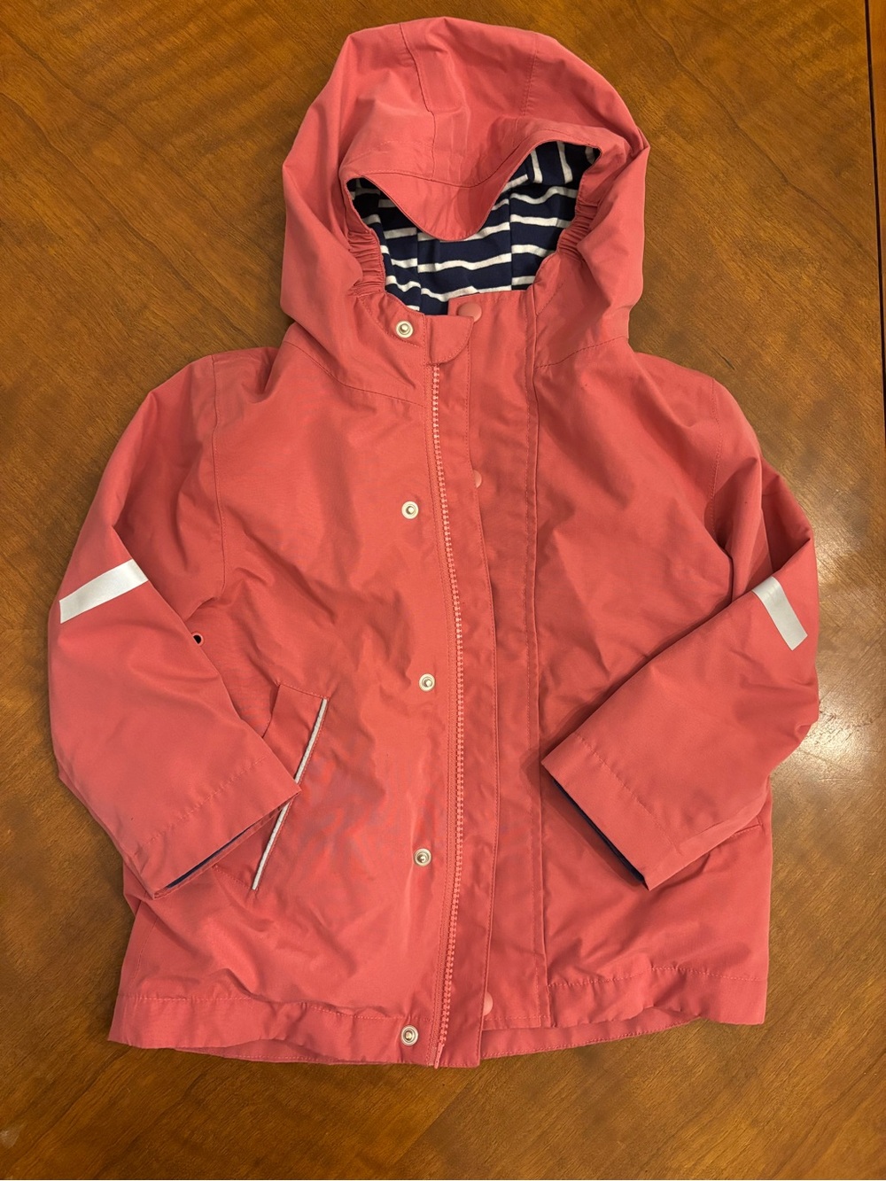 Mini Boden Pink Coral Hooded Jacket with Striped Lining / Size 2-3 Years